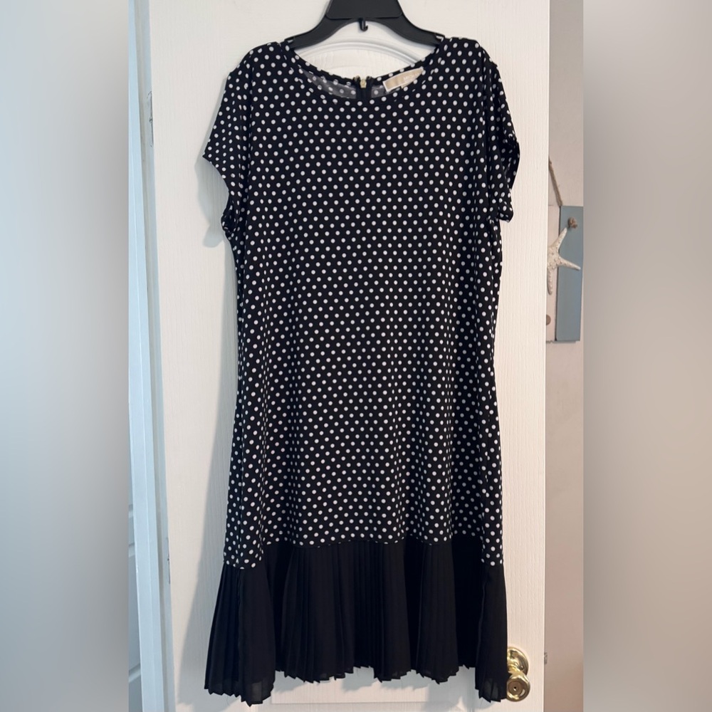 Michael Kors Black and White Polka Dot Dress with Pleated Bottom